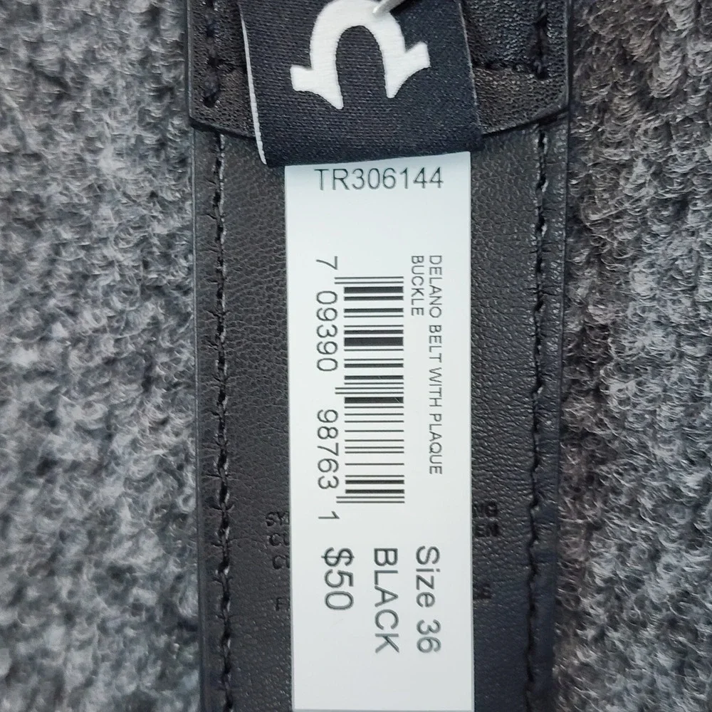 NWT True Religion Delano Plaque Buckle Black Bonded Leather Belt Size 36 Western